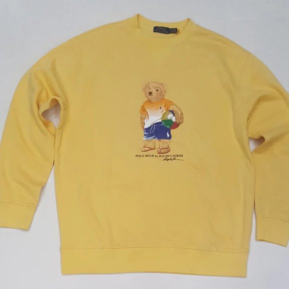 Polo Ralph Lauren Men's  1XB Yellow Summer Bear Crewneck Fleece Sweatshirt New - Picture 1 of 13